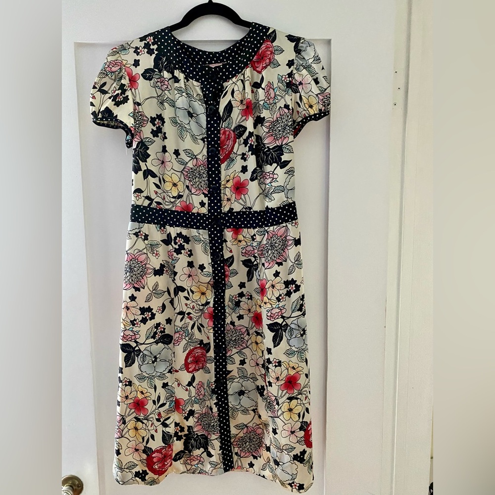 FIRE Los Angeles | Floral Polka Dot Trim Button Down Dress